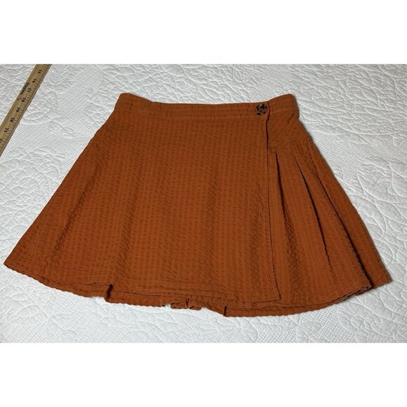 Urban Outfitters Orange Gingham Wrap Pleated Mini Skirt Women's Small-Petite - Picture 5 of 15